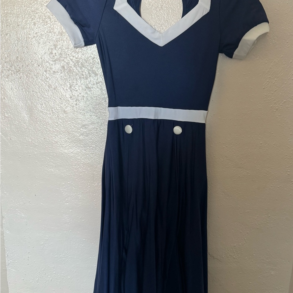 Navy Blue Dress with White Accents